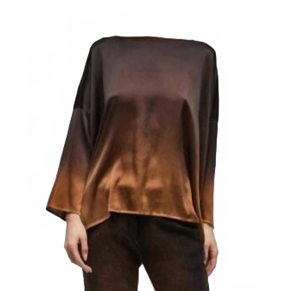 NEW AVANT TOI degraded 3/4 sleeve silk blouse in nero/ciocco